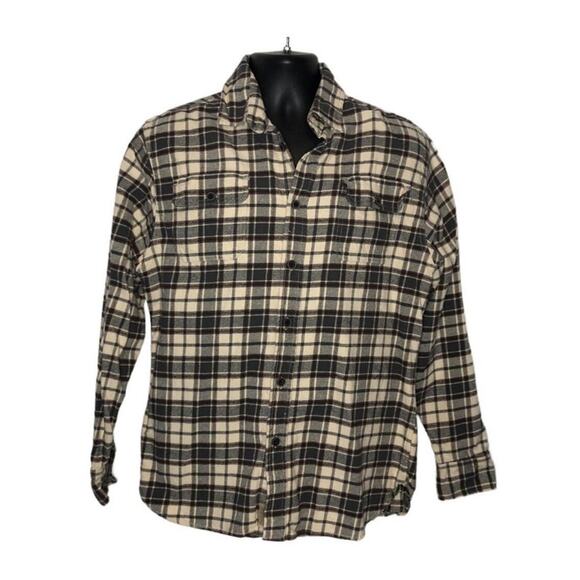 JACHS Heavyweight Tan Brown Plaid Flannel Shacket Men’s Medium - Picture 3 of 16